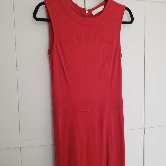 Tory Burch Sheath Dress Deeann Holiday Red Jersey Fluted Hem Size XS - Picture 5 of 12